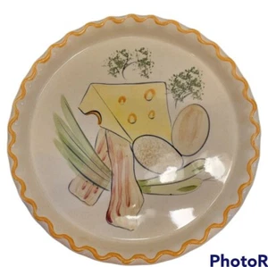 Quiche Baking Dish Hand Painted Variety Of Food Kitchen Cooking Food  12" R   - Picture 1 of 7