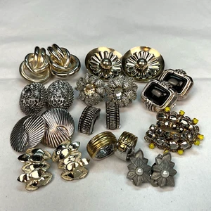 11 Pair Lot Vintage Clip On Earrings Silver Tone Mogul Statement MCM - Picture 1 of 13