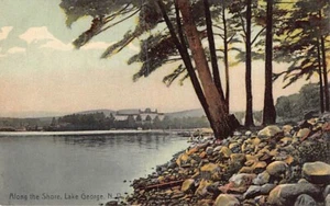 Postal NY: A lo largo de la orilla, Lake George, Nueva York, DB 1910, rotógrafo - Imagen 1 de 2