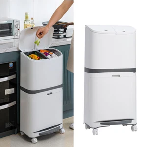 48L Double Layer Pedal Recycling Trash Can Kitchen Waste Bin Duo Rubbish Dustbin - Picture 1 of 12