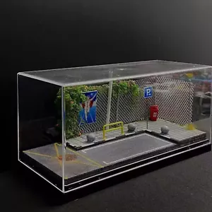 Diorama Scala 1/64 Modellino Auto Garage Illuminazione LED Città Parcheggio Espositore Modelli - Foto 1 di 19