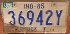 Vintage Original 1985 Indiana, In, Truck 7 License Plate 36942Y, June Tag, White