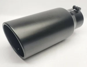SS Diesel Exhaust Tip 4" Inlet 6" Outlet 15" Long Black Stainless Steel Bolt-On - Picture 1 of 9