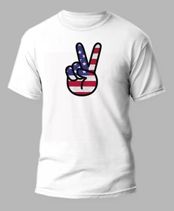 Fourth Of July American Flag Peace 4th White 50/50 T-Shirt - Sizes S-XL - Picture 1 of 1