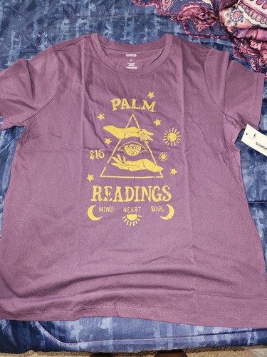 PALM ANGELS Maglietta grafica donna stretchy Palm Readings viola mente corpo e anima strega