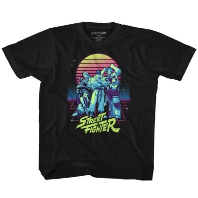 Camisa de juego negra Street Fighter Synthwave Fighter para niños Foto 1 de 3