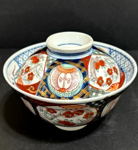 Japanische Porzellan Schale mit Deckel handbemalt Mehrzweck Tee/Reis/Suppe 6" B 4,75" H - Bild 1 von 18