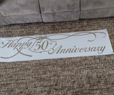 Happy 50th Anniversary White & Gold Banner - Large 18" X 72" - All Weather New - Image 1 of 4