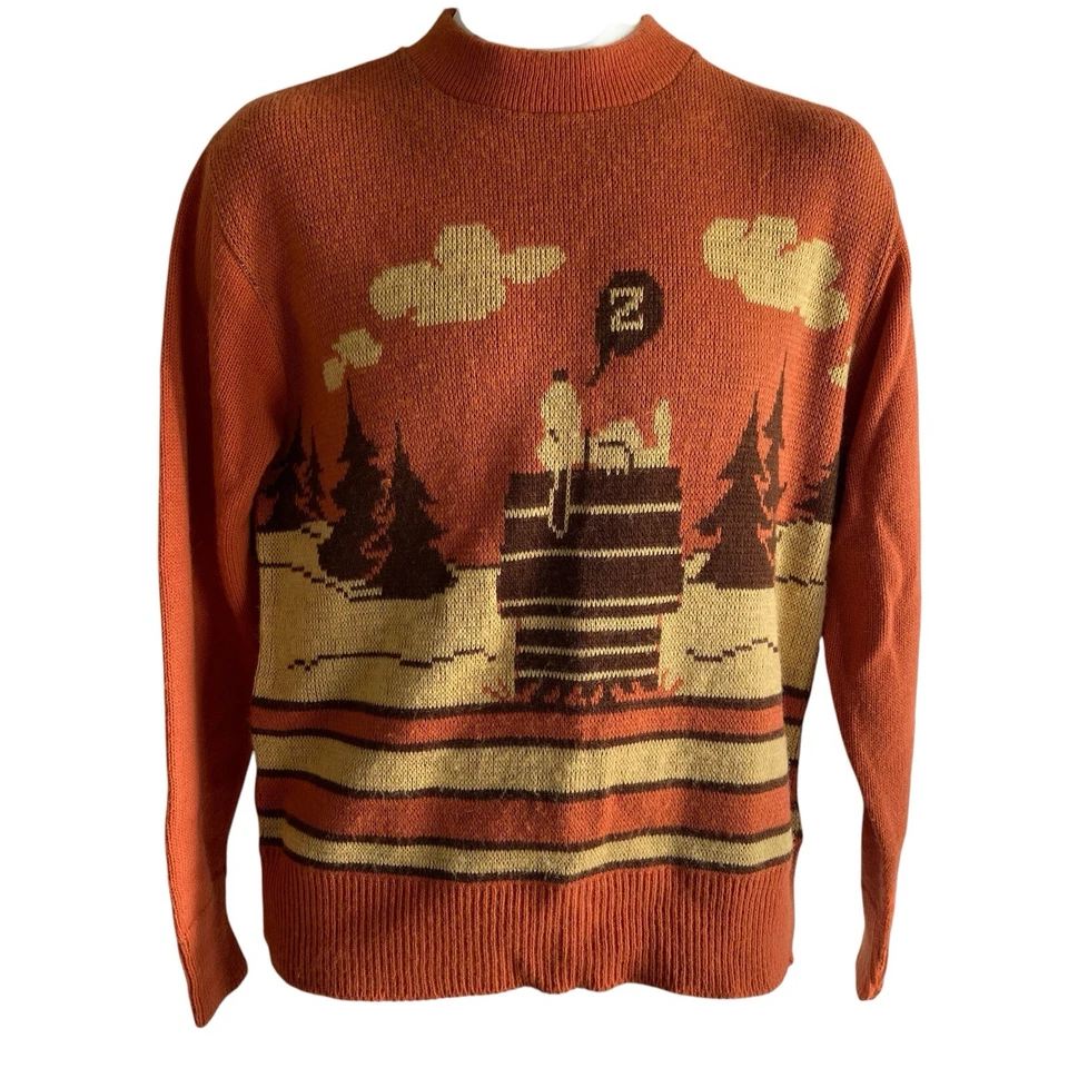 Vintage Arrow Snoopy Knit Sweater Men's Medium Orange Brown 70's Peanuts - Image 1 of 4