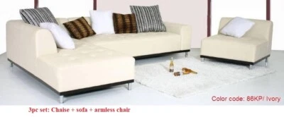 Chaise seccional moderna contemporánea de cuero marfil + sofá juego de 2 piezas #1707 Foto 1 de 3