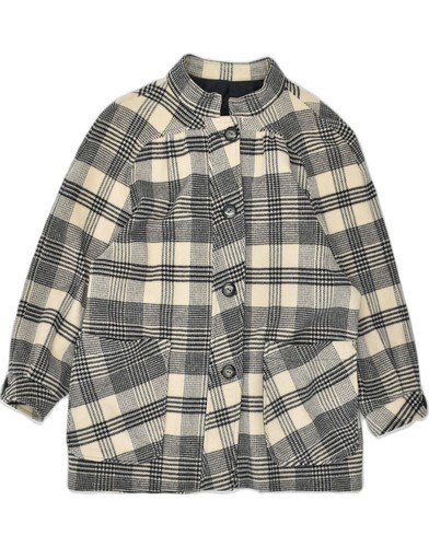 OFF WHITE Cappotto donna VINTAGE Pea UK 14 medio bianco sporco check lana EM09