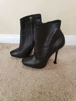 Donna Karan New York Negro Cuero Genuino Tacones Altos Botines 37/7 Italia Foto 1 de 4