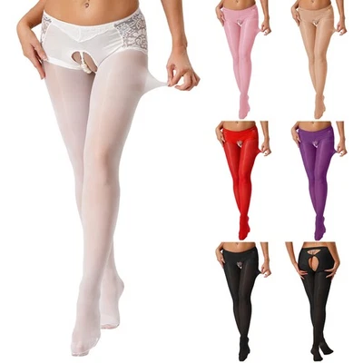 Medias elásticas con patas brillantes entrepierna de perlas de imitación de encaje floral para mujer Foto 1 de 3