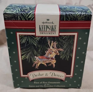 VINTAGE PUNZE ANDENKEN ORNAMENTE RENTIERE ~ DASHER & DANCERN - Bild 1 von 3