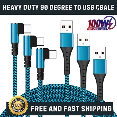 90 DEGREE Right Angle USB Type C Fast Data Sync Charger Charging Cable Lead Wire - Image 1 of 4