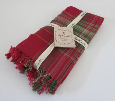Juego de 4 servilletas a cuadros escoceses tartán rojo y verde Navidad April Cornell nuevas con etiquetas Foto 1 de 4