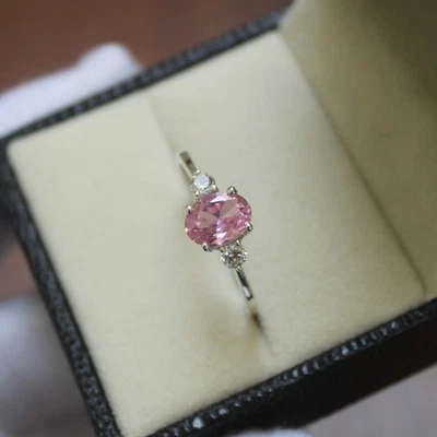 Women 925 Sterling Silver Engagement Pink Ring with Diamonds Perfect Gif for her - Image 1 of 4