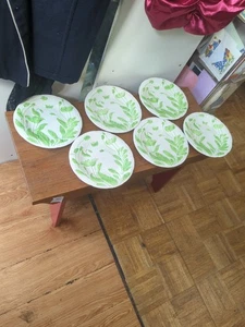 Vintage Gien Deauville French Faience Green Poppy Set 6 Plates Plate - Picture 1 of 16
