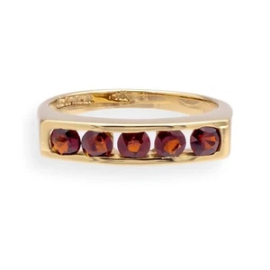 Vintage 14K Gold Mid-Century Modern Five-Stone Garnet Ring Signed c.1960s - Picture 1 of 9