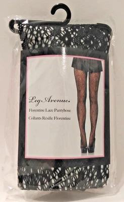 Pantimedias de encaje florentino Leg Avenue, negras, talla única estilo # 9957 Foto 1 de 3