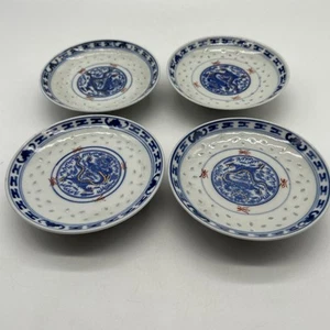 Set If 4 Platillos Patas Patrón Arroz Dragón Azul Blanco De Colección - Imagen 1 de 11