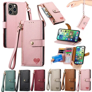 Zip Flip Leather Case Stand Cover for iPhone 16 15 14 13 12 11 Pro XS Max SE 8 7 - Picture 1 of 18