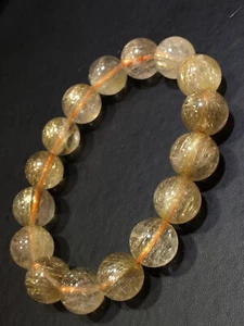 13mm Natural Gold Quartz Golden Hair Rutilated Titanium Crystal Bracelet - Picture 1 of 9