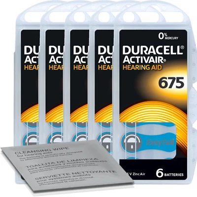 30x Duracell Activair 675 blau Hörgerätebatterie (5x 6er Bl.)+Reinigungstuch