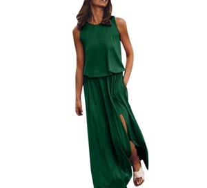 Grünes ärmelloses Maxikleid Größe S Seitenschlitz leicht - Bild 1 von 8