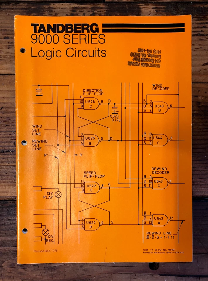 Grabadora de cinta Tandberg serie 9000 circuitos lógicos manual *original* Foto 1 de 1