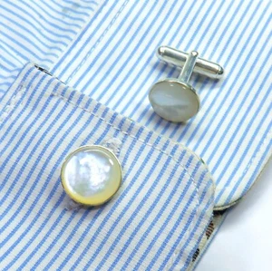 Gemstone CufflinksPearl Cufflinks, Silver Cufflinks, Groomsmen Cufflinks - Picture 1 of 4
