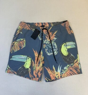Hurley Shorts Men L Paradise Volley 17" Toucan Pineapple Pockets Drawstring - Image 1 of 4