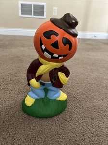 Vintage 13" Yozie Mold Ceramic Painted Pumpkin Head Scarecrow Halloween Decor. - Picture 1 of 14