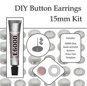 15mm Earring Kit Fabric Self Cover Concave Button DIY KIT Stud Stainless Steel ( - Picture 1 of 12