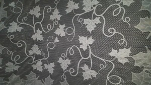 Quäker Stil Netz Gewebt Weiß Blatt und Ranke Poly Mix Tischdecke 59" x 84" Vintage - Bild 1 von 5