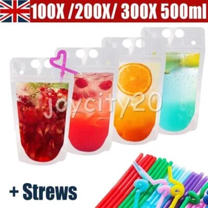 100-300PK Reusable Clear Drink Pouches with Straws Portable Stand Up Drink Bags - Picture 1 of 9