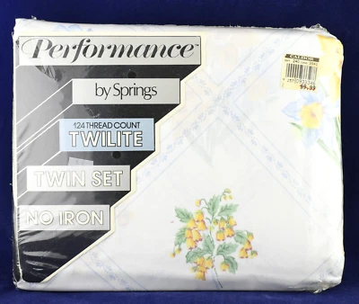 💐Vintage PERFORMANCE BY SPRINGS Twilite TWIN SHEET SET~Flowerbox~Daffodils USA Foto 1 de 4
