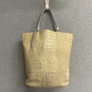 LONGCHAMP Cream Leather Bucket Tote - Croco Embossed - VTG Y2K Eco Chic - Picture 1 of 15