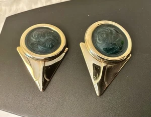 Vintage große Ohrringe 80er Jahre grün Wirbel Emaille Dreieck geometrisch - Bild 1 von 12