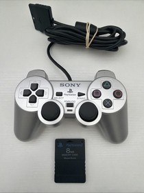 Sony PlayStation 2, PS2 DualShock 2 Controller Silver SCPH-10010 + 8mb Mem Card