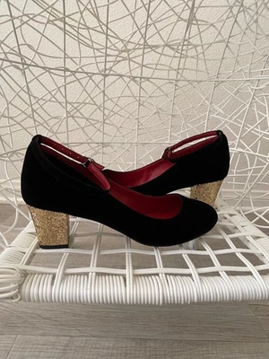 Zapatos de Prea Terciopelo Correa para el Tobillo Brillo Bloque Tacones Fiesta - Talla EU 38.5 / US 8 Foto 1 de 4