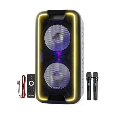 Dual 10" Bluetooth Party Speaker 3400W Bass Boost LED Lights with 2 Wireless Mic - Image 1 of 4
