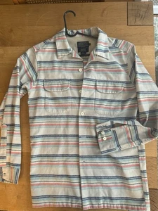 Pendleton Surf Wool Board Shirt Flap Pockets Loop Collar Medium Striped Flannel - Picture 1 of 6