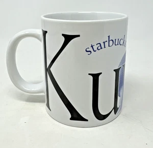 Taza de café Starbucks 2002 blanca y azul Kuwait City Mug Collector Series - Imagen 1 de 8