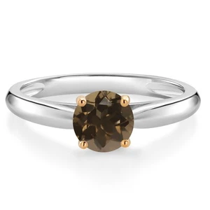 0.80 Ct  Brown Smoky Quartz 10K White and Yellow Gold Solitaire Engagement Ring - Picture 1 of 4