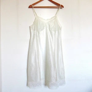Vintage Slip Dress Women Large White Lace Satin Babydoll Lingerie Bride Handmade - Picture 1 of 7