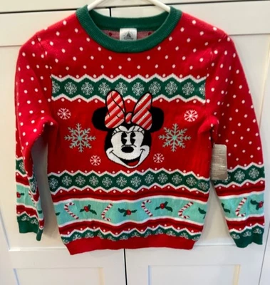 Disney Store Minnie Mouse Suéter de Vacaciones para Niñas Rojo Navidad 9/10 Foto 1 de 4