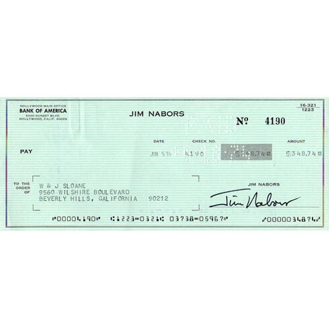 Jim Nabors (deceased) Autographed Cheque Cover