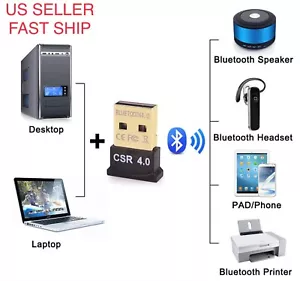 New Mini USB Bluetooth Adapter CSR Dual Mode Receiver for Windows 10/8/7/XP V4.0 - Picture 1 of 4