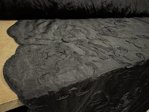 Taffeta Faux Silk Fabric, Per Metre - Ribbon Appliqué Border - Black - Picture 1 of 4